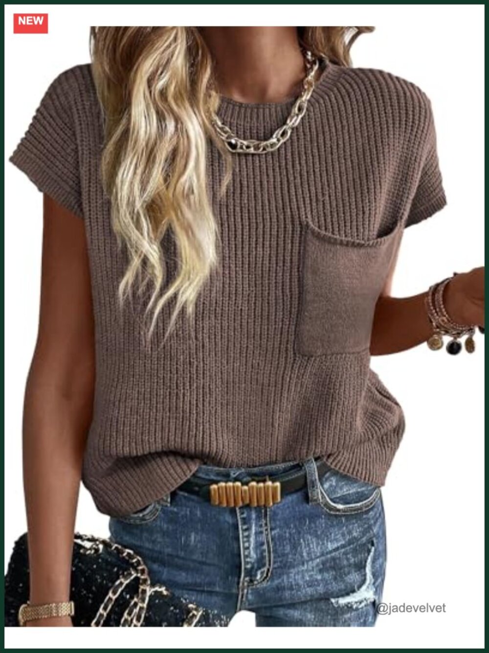Women's Short Sleeve Ribbed Knit Sweater Crew Neck Cotton Summer Pullover